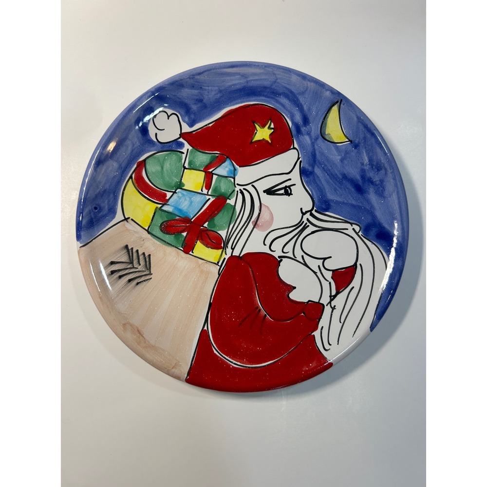 La Musa Ceramic Santa Claus Plate Hand Painted Italy Christmas Sack of gifts 8"